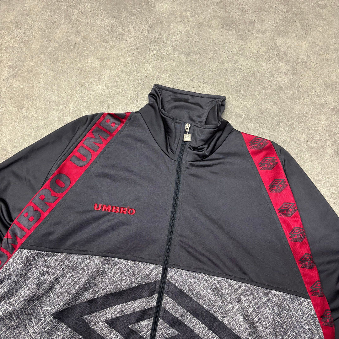 Vintage Umbro Grey & Red Football Tracksuit Jacket (L)