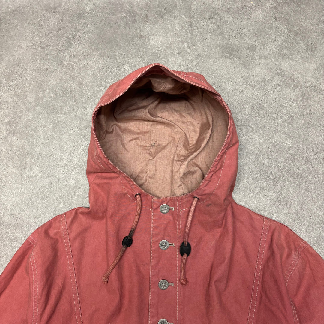 Vintage Walsley Washed Red Hooded Smock Jacket (XL)