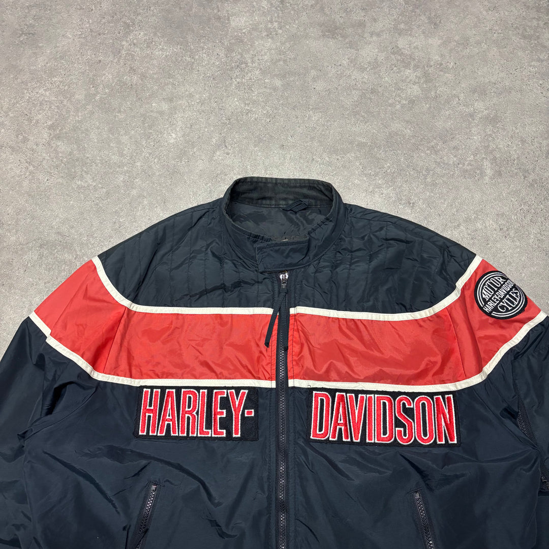 Vintage Harley Davidson Black & Red Bomber Jacket (XL)