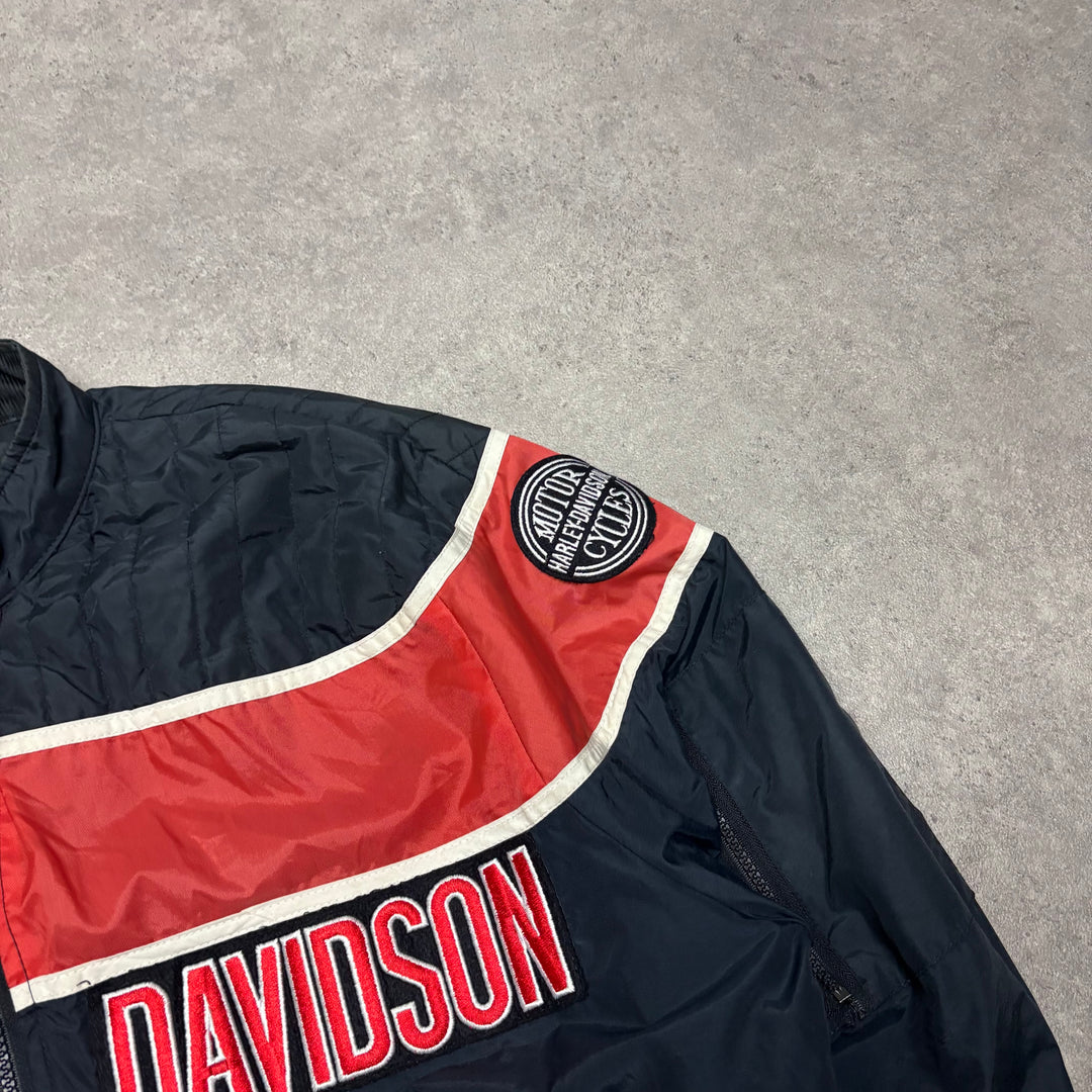 Vintage Harley Davidson Black & Red Bomber Jacket (XL)