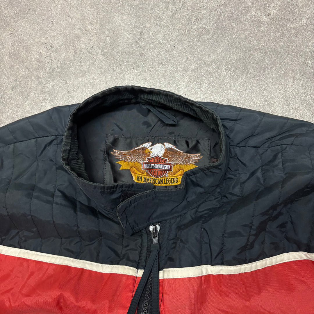 Vintage Harley Davidson Black & Red Bomber Jacket (XL)