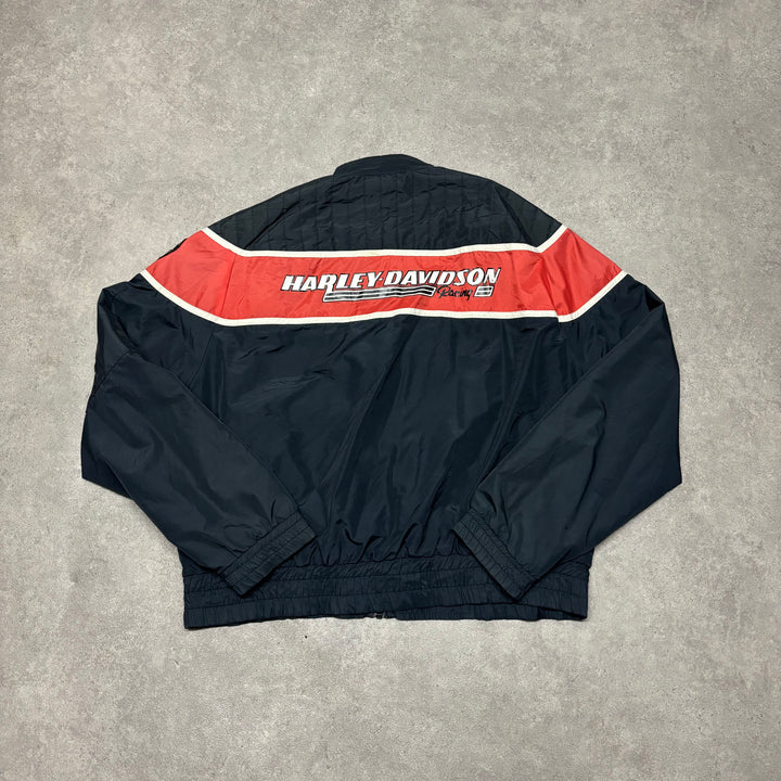 Vintage Harley Davidson Black & Red Bomber Jacket (XL)