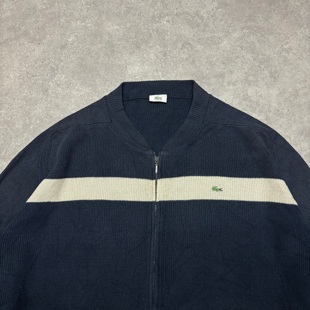 Vintage Lacoste Navy Stripy Full Zip Knitted Jumper (XXL)