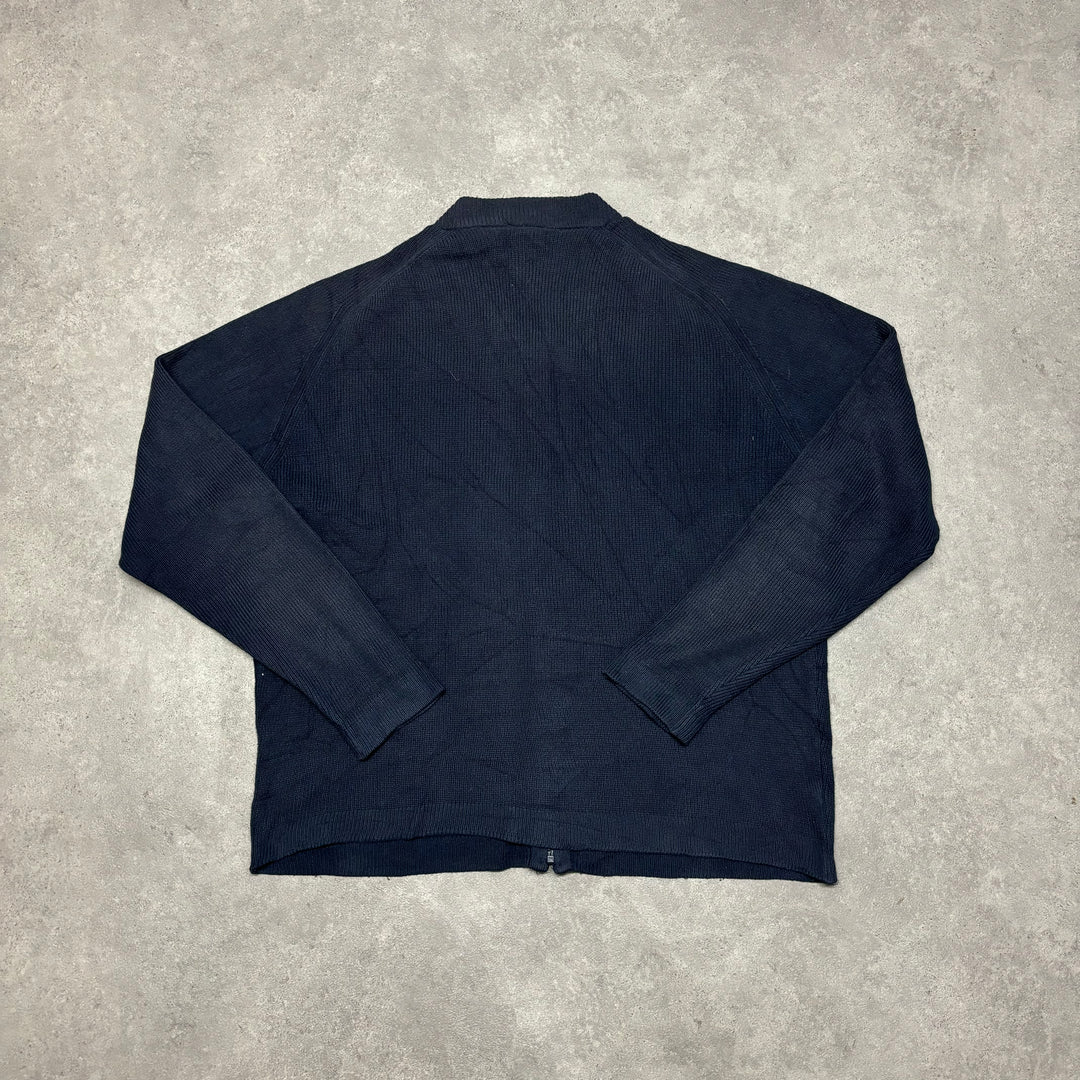 Vintage Lacoste Navy Stripy Full Zip Knitted Jumper (XXL)