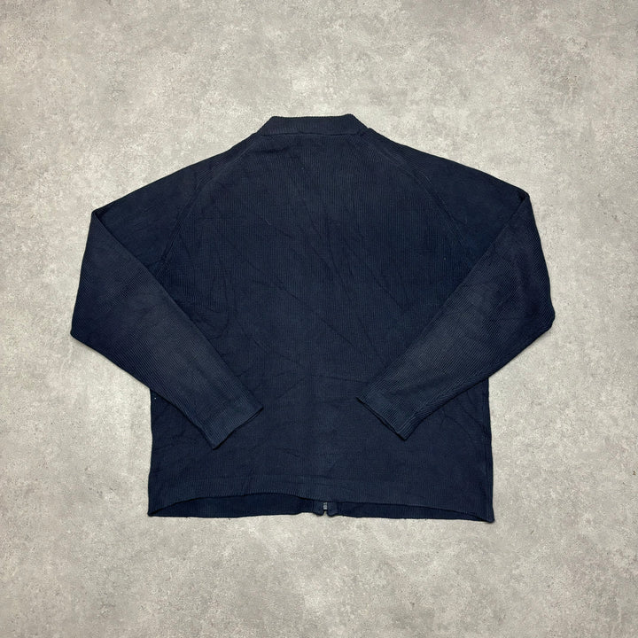 Vintage Lacoste Navy Stripy Full Zip Knitted Jumper (XXL)