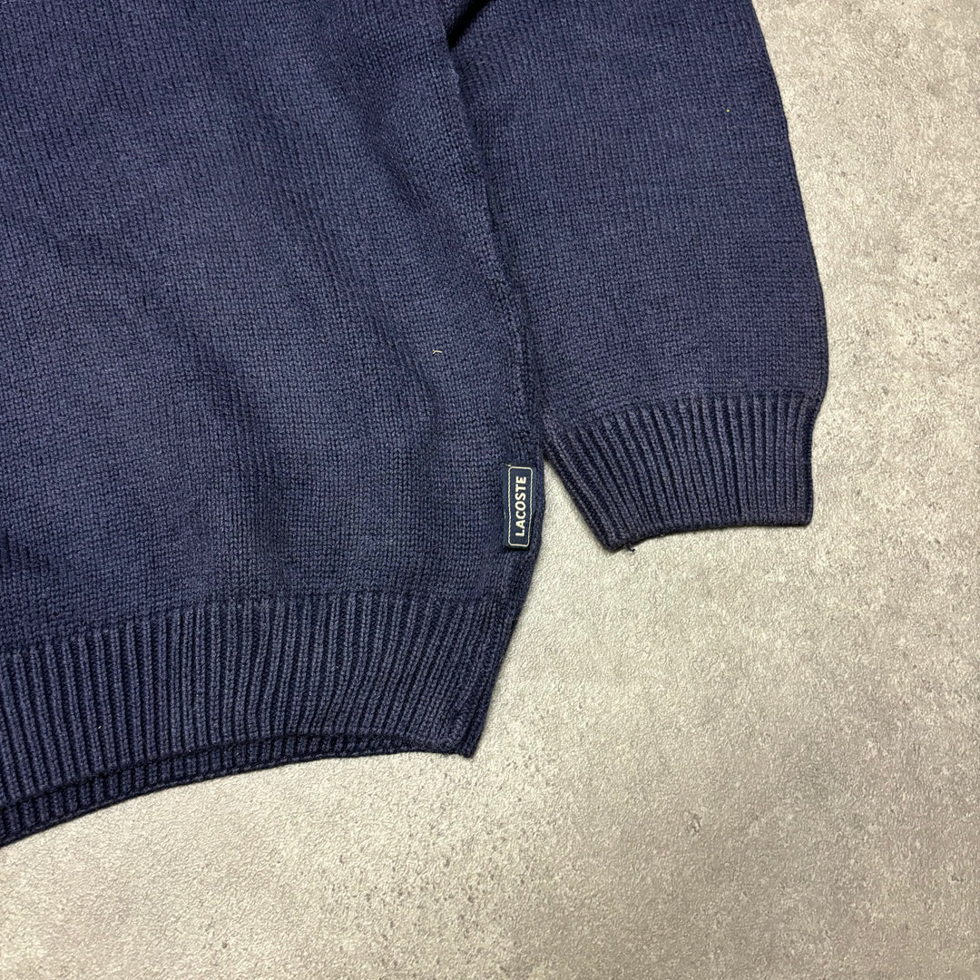 Vintage Lacoste Brown & Navy Stripy Heavy Knitted Sweater (XL)