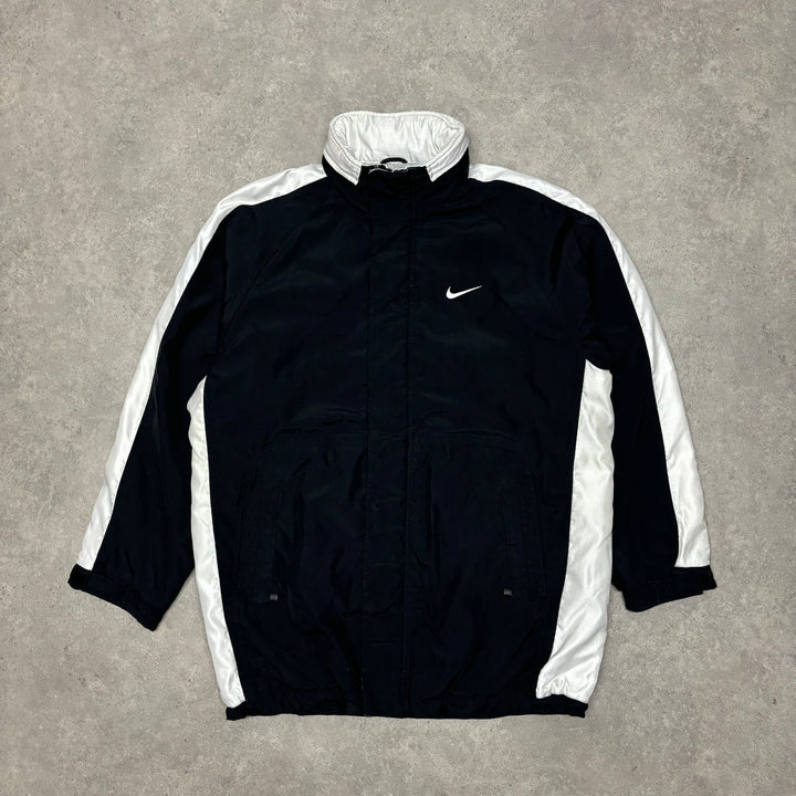 90's Vintage Nike Black & White Spell Out Padded Jacket (M)