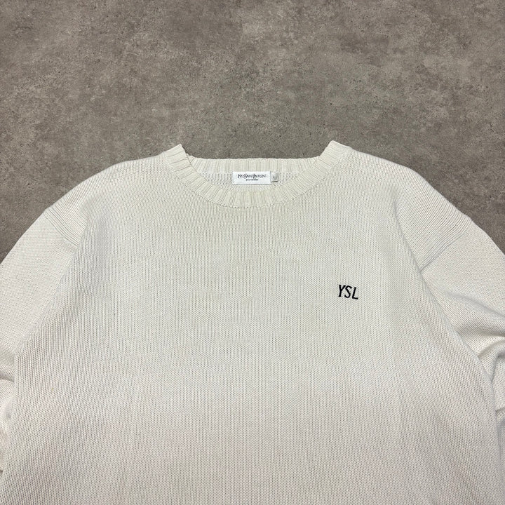 Vintage Yves Saint Laurent White Heavy Knitted Sweater (L)