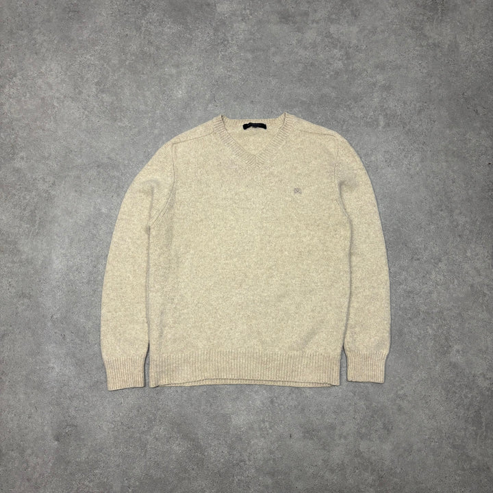 Vintage Burberry V-Neck Wool Beige Knitted Sweater (S)