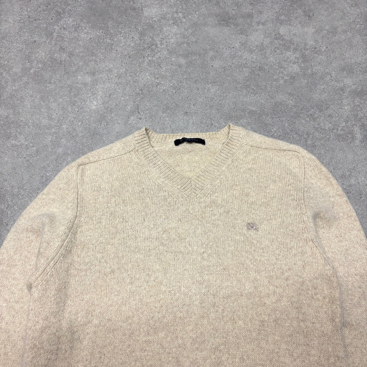 Vintage Burberry V-Neck Wool Beige Knitted Sweater (S)