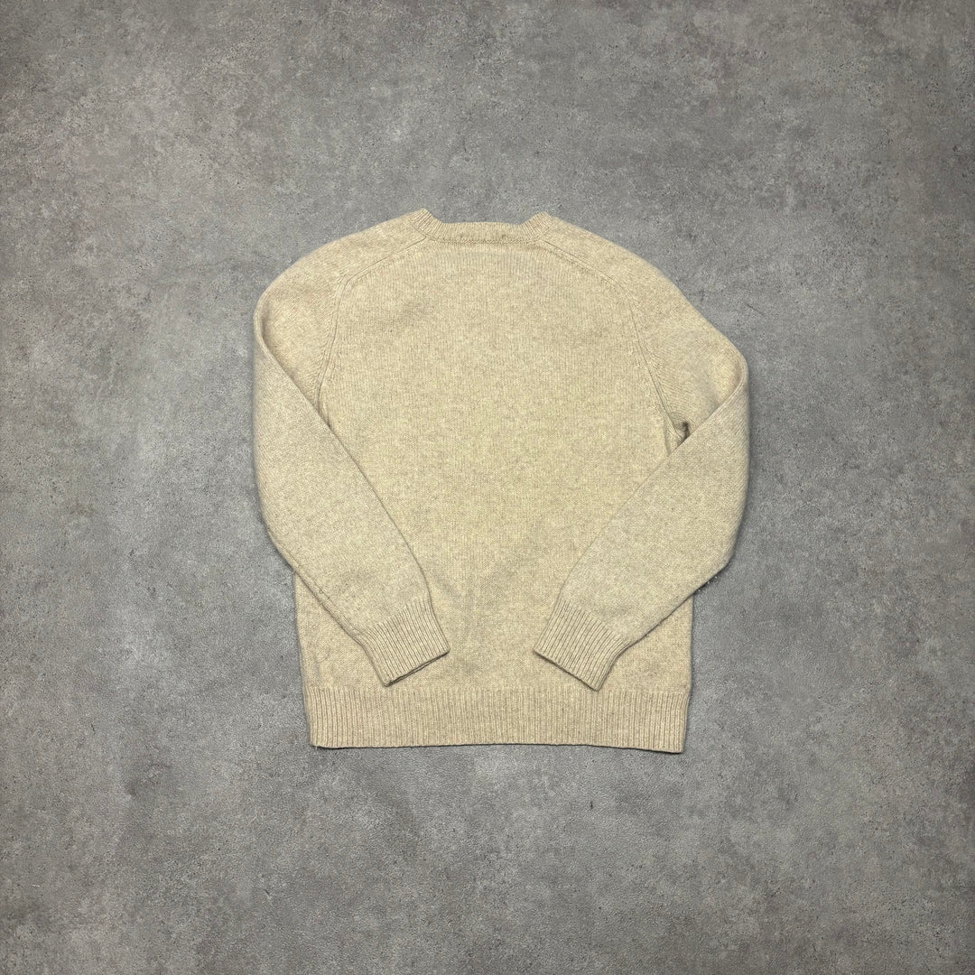 Vintage Burberry V-Neck Wool Beige Knitted Sweater (S)